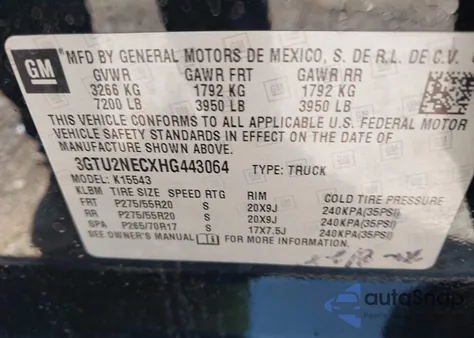 2017 GMC Sierra 1500 Slt from USA, damaged, VIN 3GTU2NECXHG443064